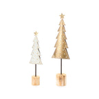 Coppia alberi in metallo con stelle e piedistallo in legno 39-51,5 CM