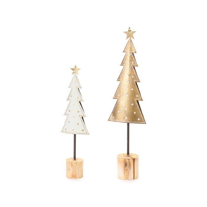 Coppia alberi in metallo con stelle e piedistallo in legno 39-51,5 CM