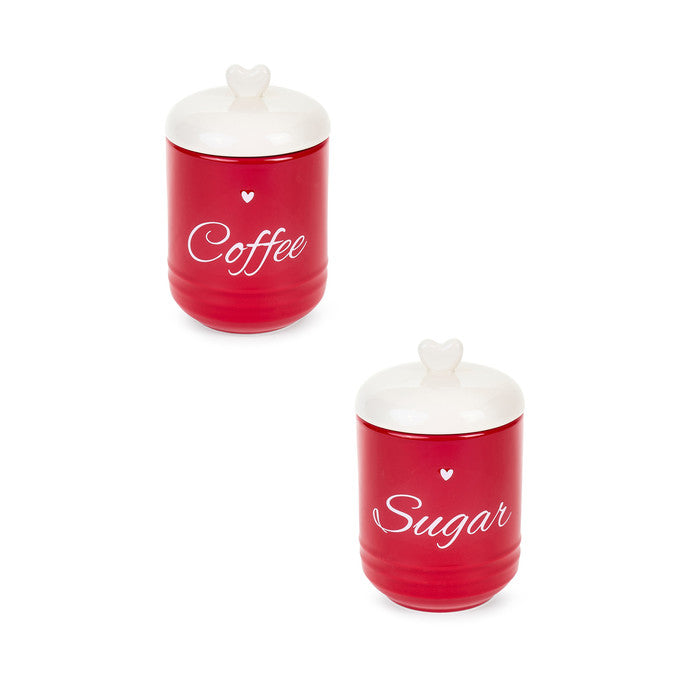 Set barattoli coffee/sugar rossi con cuore 500ml