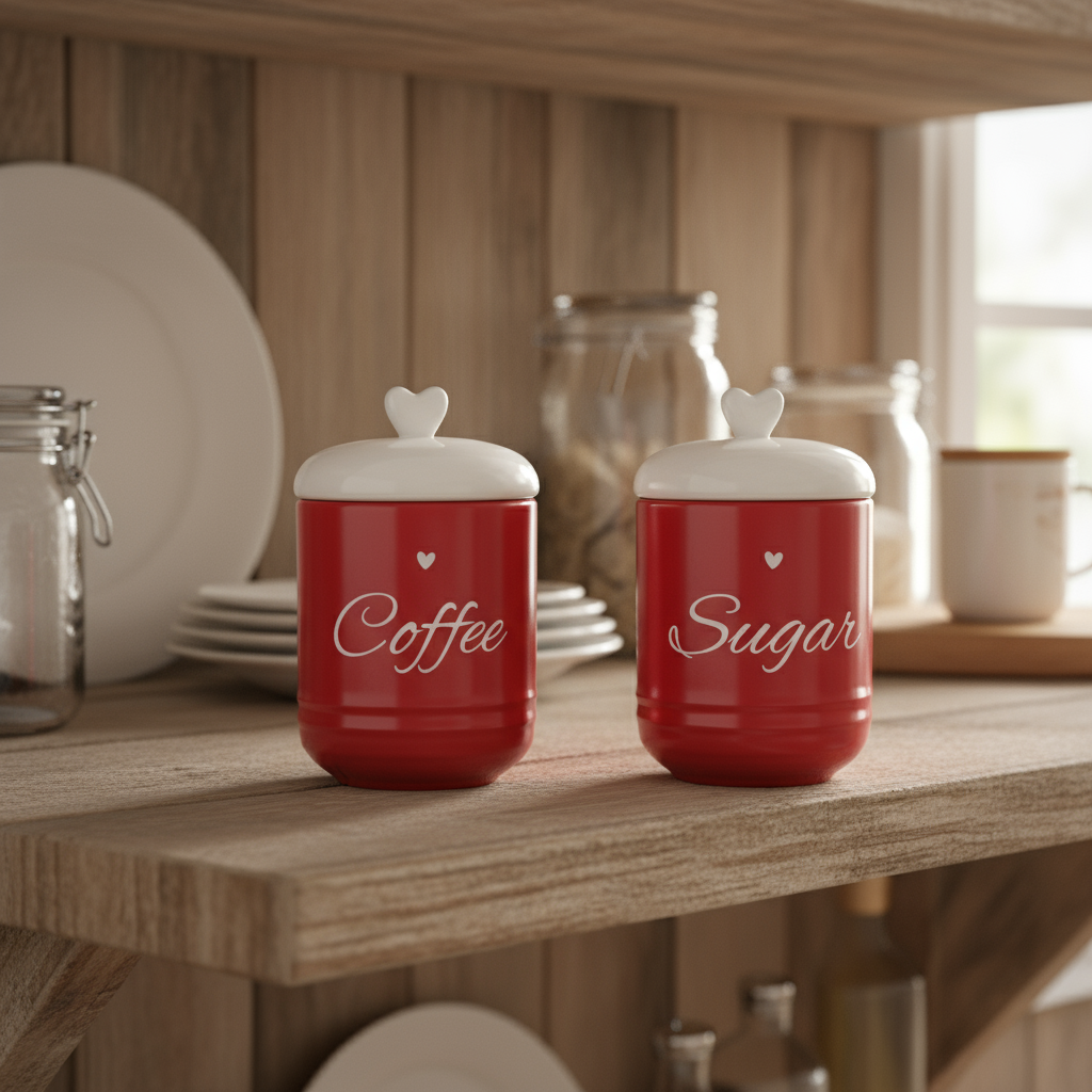 Set barattoli coffee/sugar rossi con cuore 500ml