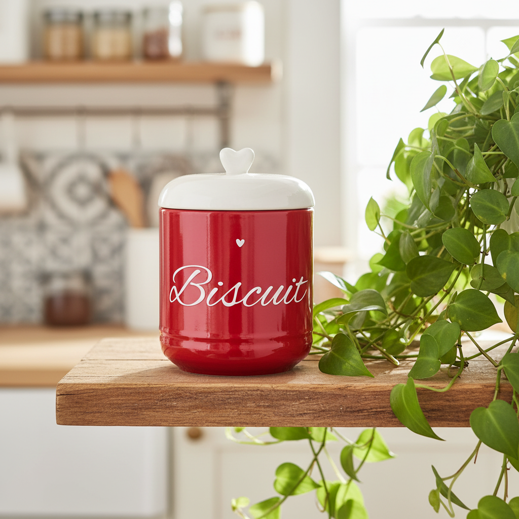 Barattolo biscuit rosso con cuore 1300ml