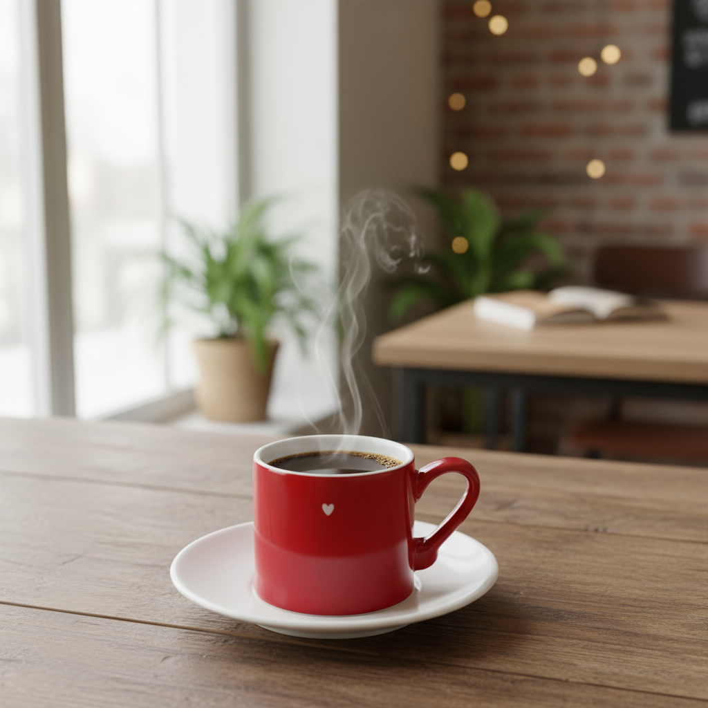 Tazzina con piattino rossa con cuore 80ml