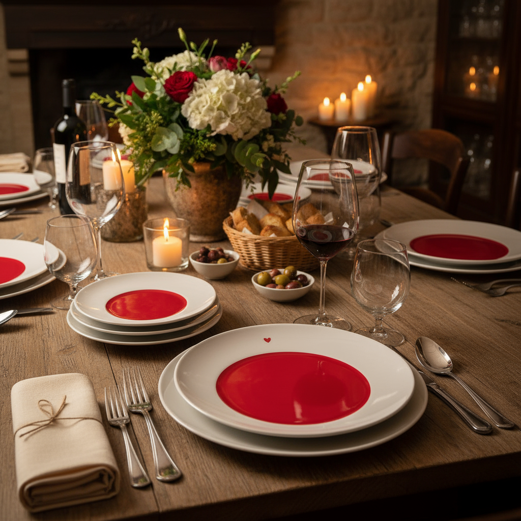 Piatto bianco e rosso con cuore