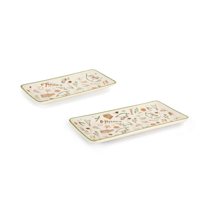 Set 2 piatti rettangolari portata RICORDI 18x9/22x12 CM ceramica