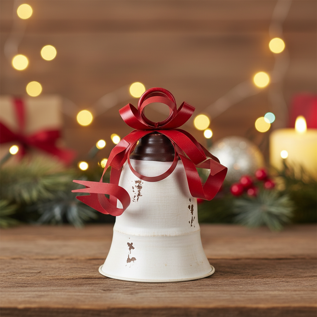 Addobbo natalizio in metallo campana bianca con fiocco 16x16x28cm