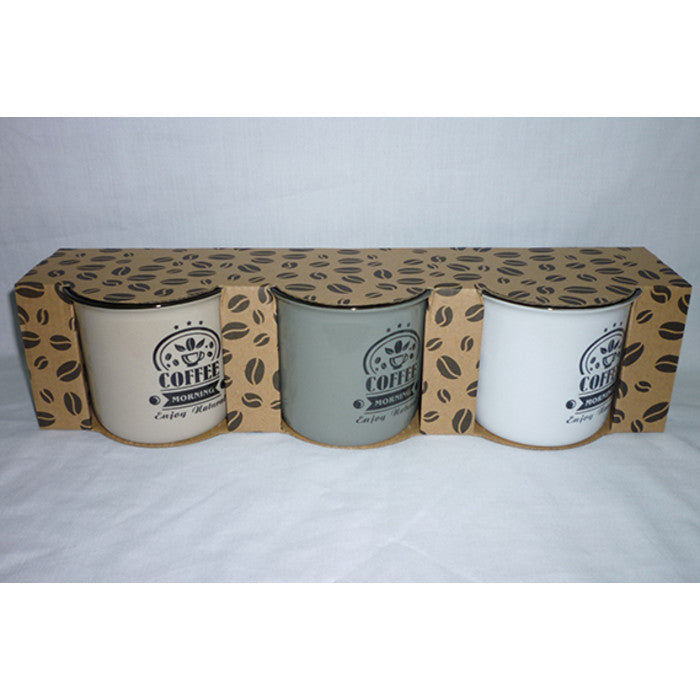 Set 3 tazze da caffè colorate con scritte