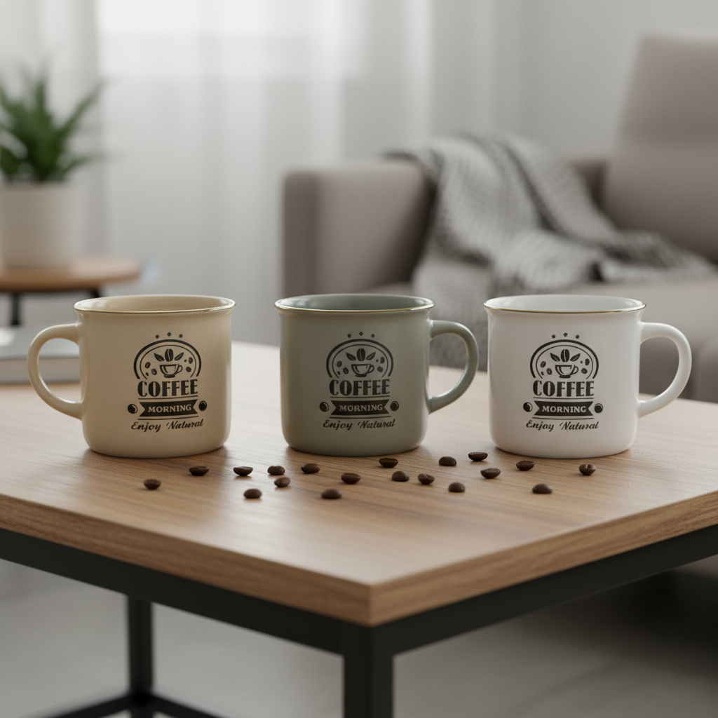 Set 3 tazze da caffè colorate con scritte