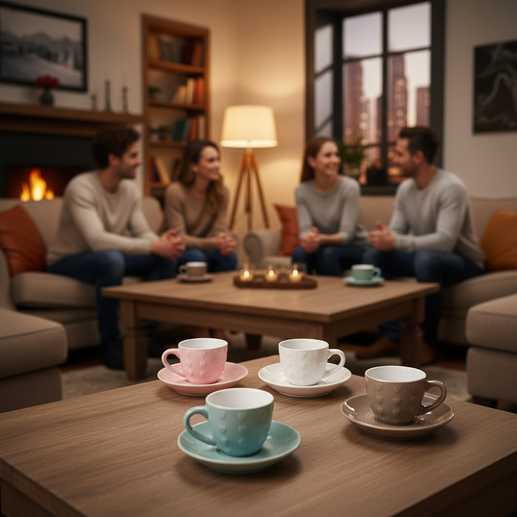 Set 6 tazzine e piattino assortite con cuore disponibile in 2 combinazioni