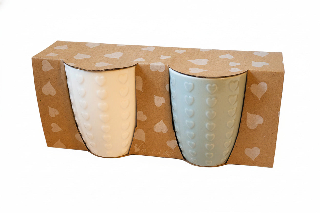 Set 2 tazze alte con cuori da 300ml disponibile in 2 assortimenti