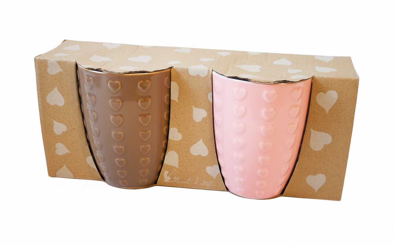 Set 2 tazze alte con cuori da 300ml disponibile in 2 assortimenti