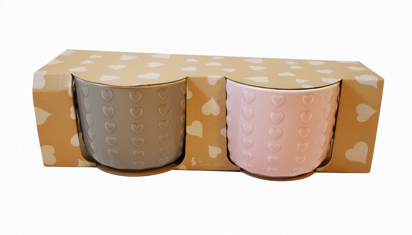 Set 2 tazze basse con cuori 450ml disponibile in 2 combinazioni