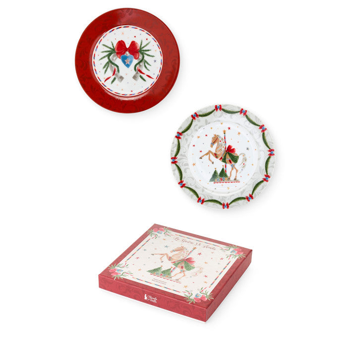 Set 2 piatti da dolce giostra di natale con scatola 19cm