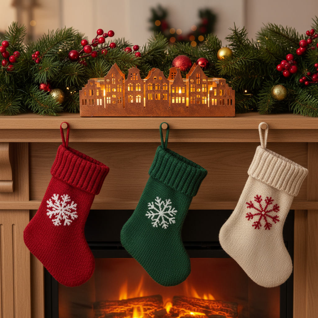 Portacandela case 4 posti in corten 40x9x13cm