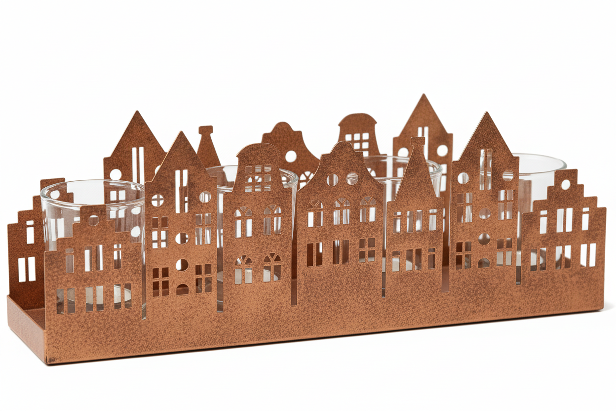 Portacandela case 4 posti in corten 40x9x13cm