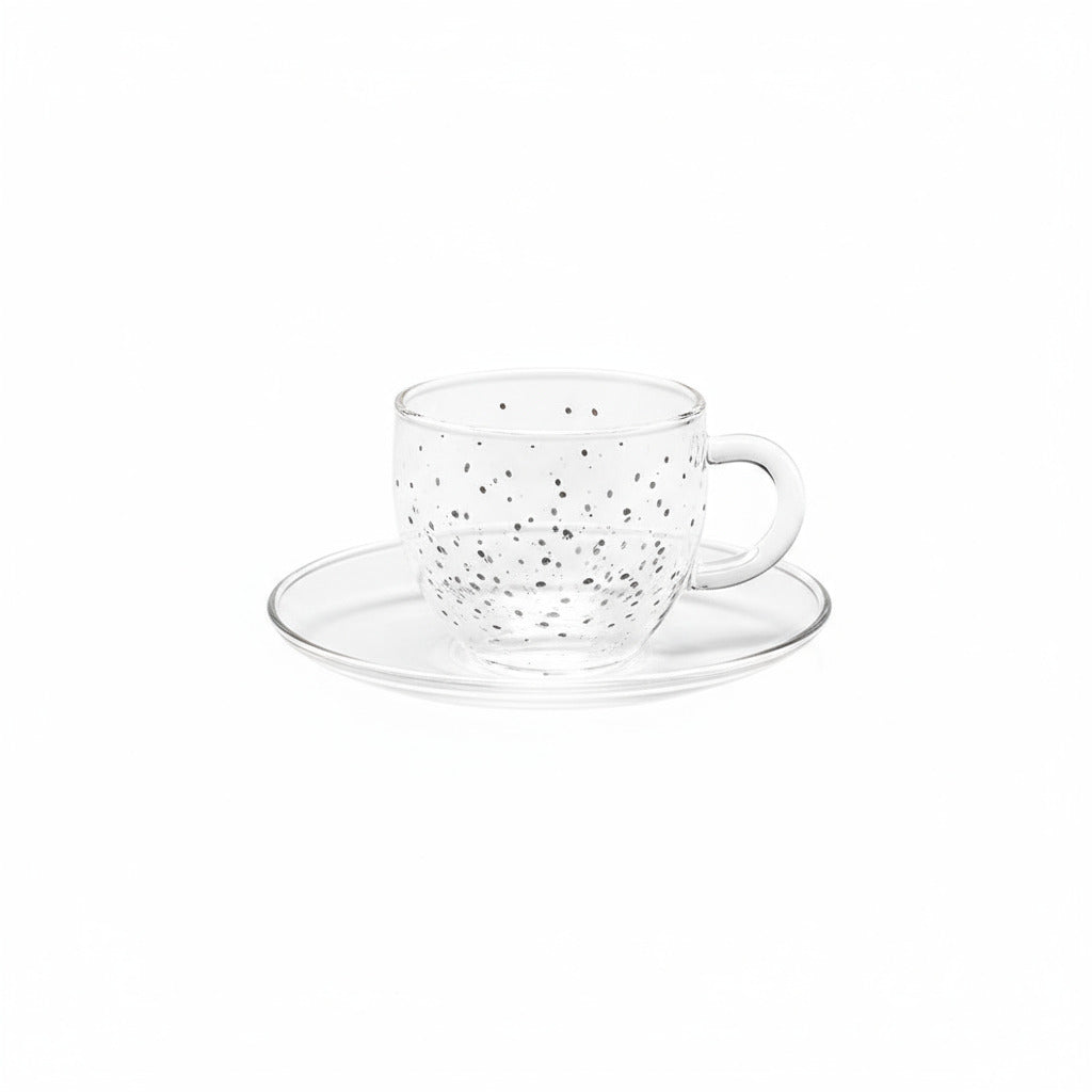 Tazzina caffè con piattino in vetro borosilicato cuoricini 100ml