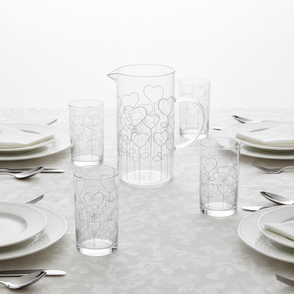 Brocca in vetro borosilicato cuoriI 15,5x10x20 CM 1200ml