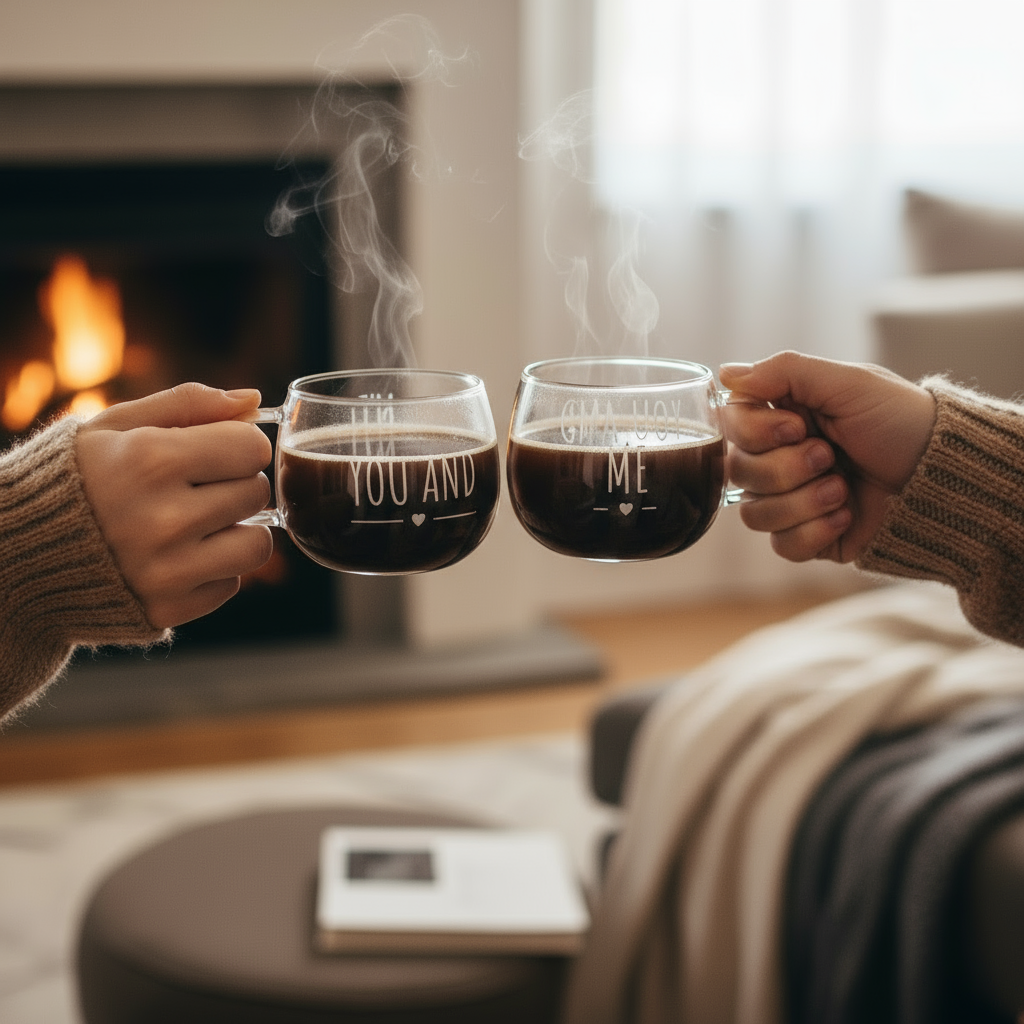 Set 2 tazzine “you and me” con vassoietto in legno 22x11x9,5cm