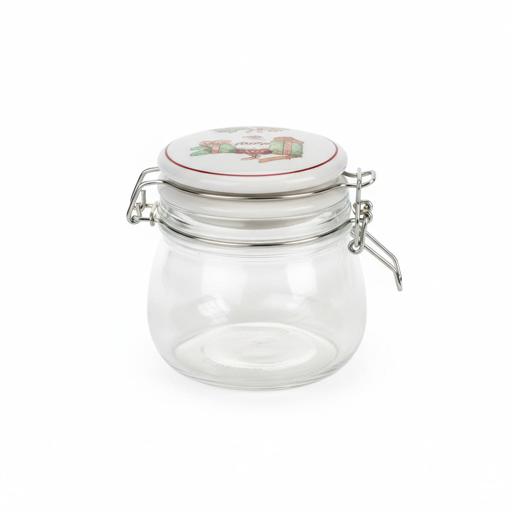 Barattolo vetro con tappo in ceramica storia di Natale chiusura ermetica 450 ml