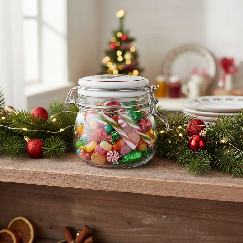 Barattolo vetro con tappo in ceramica storia di Natale chiusura ermetica 450 ml