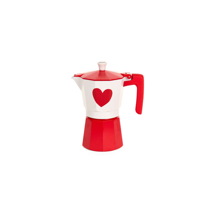 Moka caffè 3 tazze rossa con cuore