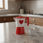 Moka caffè 3 tazze rossa con cuore