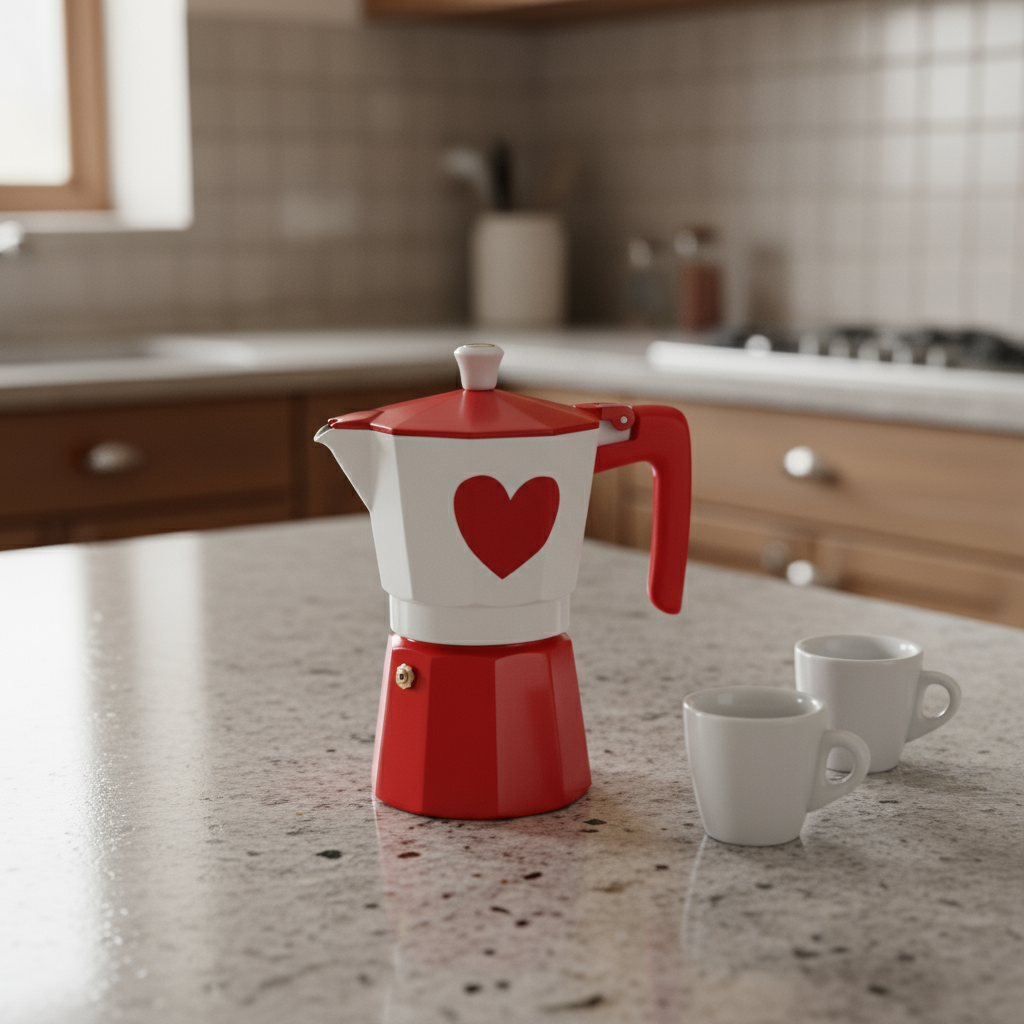 Moka caffè 3 tazze rossa con cuore