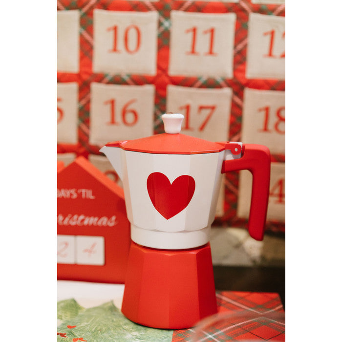 Moka caffè 3 tazze rossa con cuore
