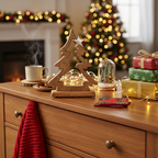 Albero di natale in legno con stella in metallo 17x23x5cm