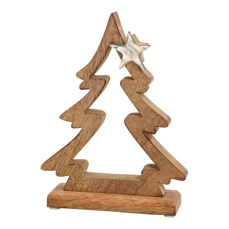 Albero di natale in legno con stella in metallo 17x23x5cm