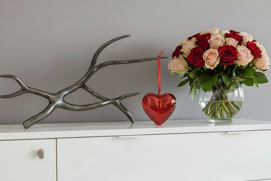 Set 3 pezzi Addobbo Cuore in Vetro Rosso San Valentino 15x14x8cm