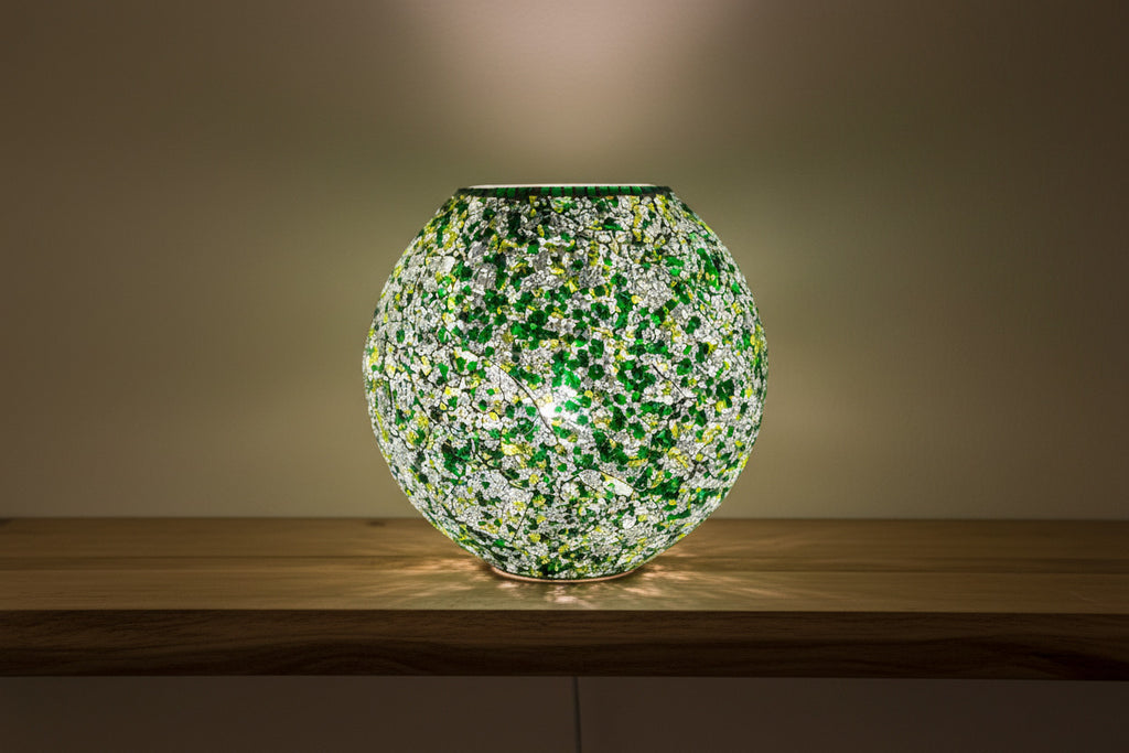 Lampada da tavolo in vetro mosaicata FOREST GLOW ovale INDIA WORLD