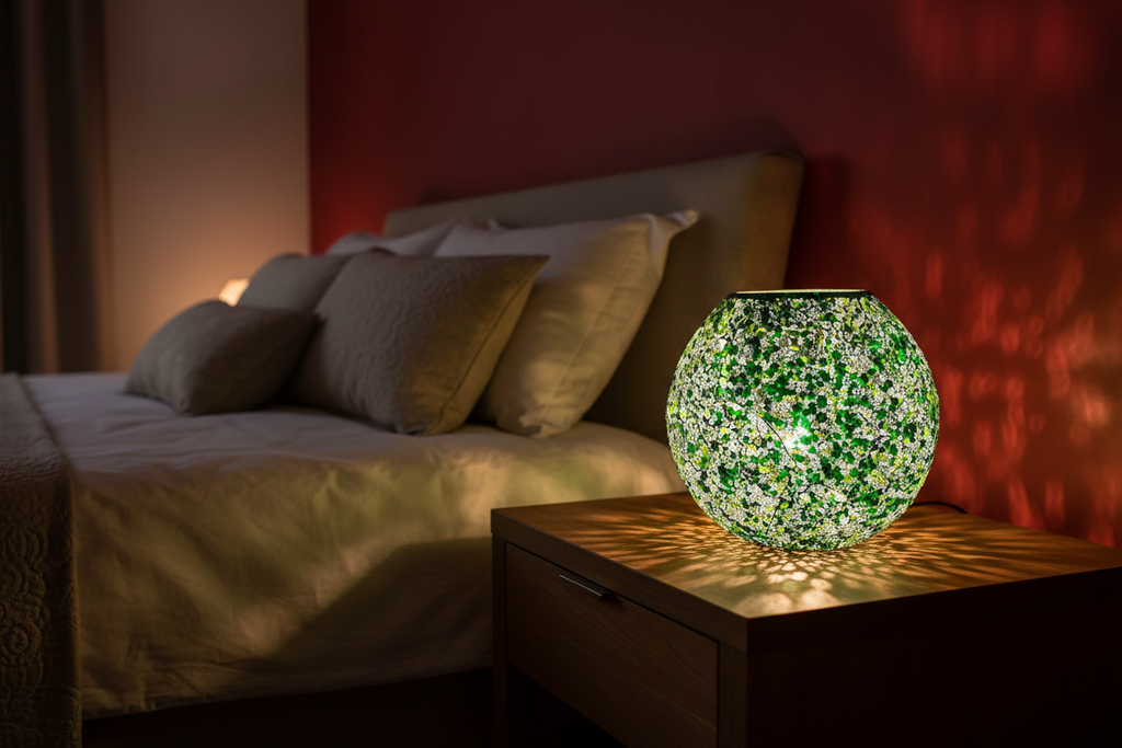 Lampada da tavolo in vetro mosaicata FOREST GLOW ovale INDIA WORLD