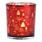 Bicchiere portacandela in vetro rosso a tema alberi 9x10x9cm