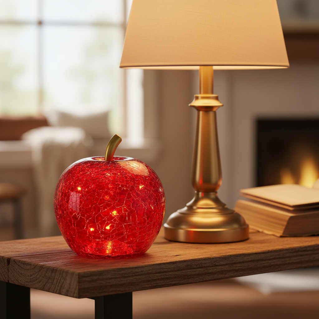 Mela 30 led con timer in vetro rossa 22x24x22cm