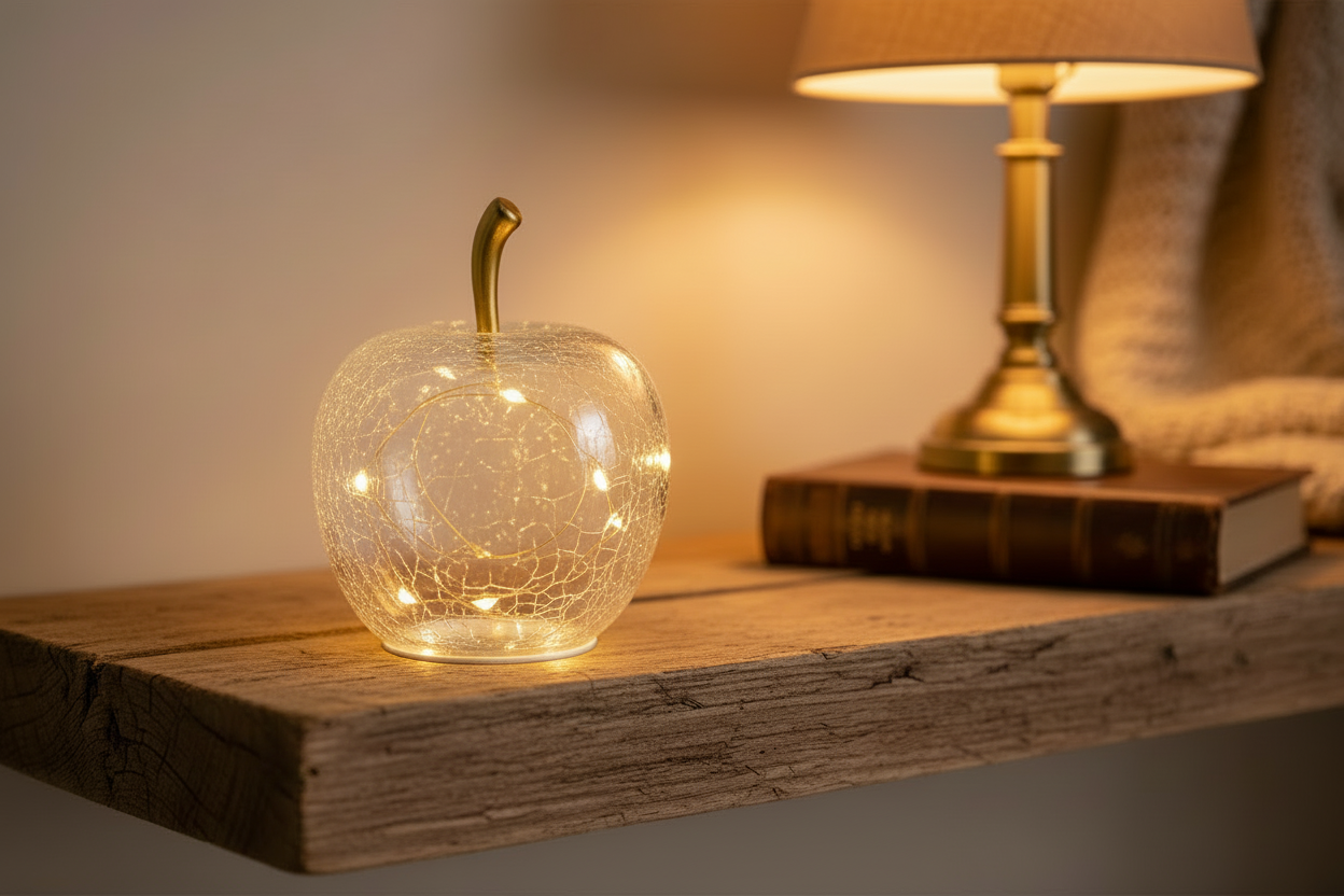 Mela 10 led con timer trasparente in vetro 11x12cm