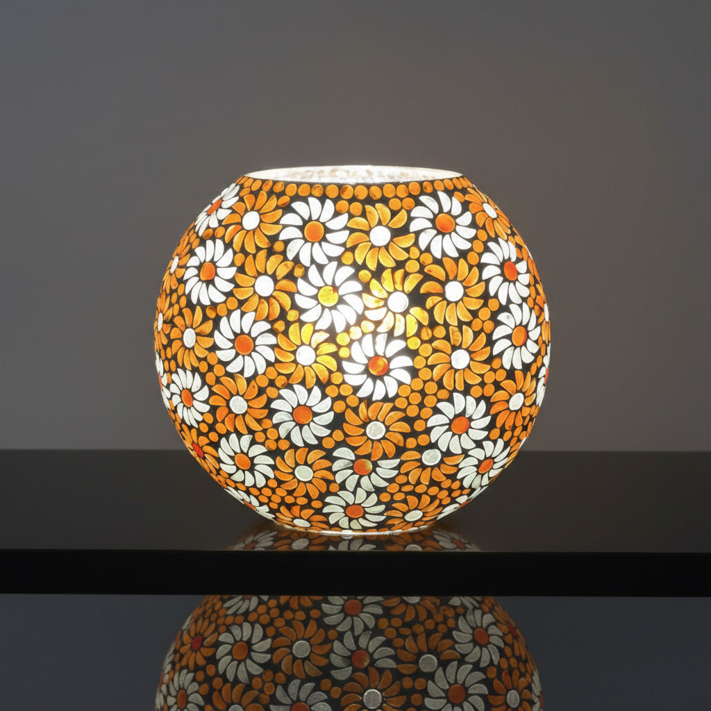 Lampada da tavolo in vetro mosaicata ORANGE BLOSSOM ovale INDIA WORLD