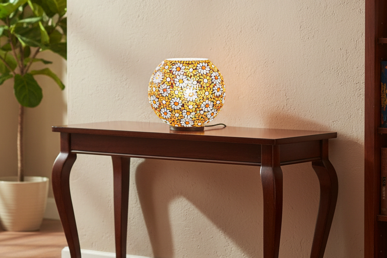 Lampada da tavolo in vetro mosaicata ORANGE BLOSSOM ovale INDIA WORLD
