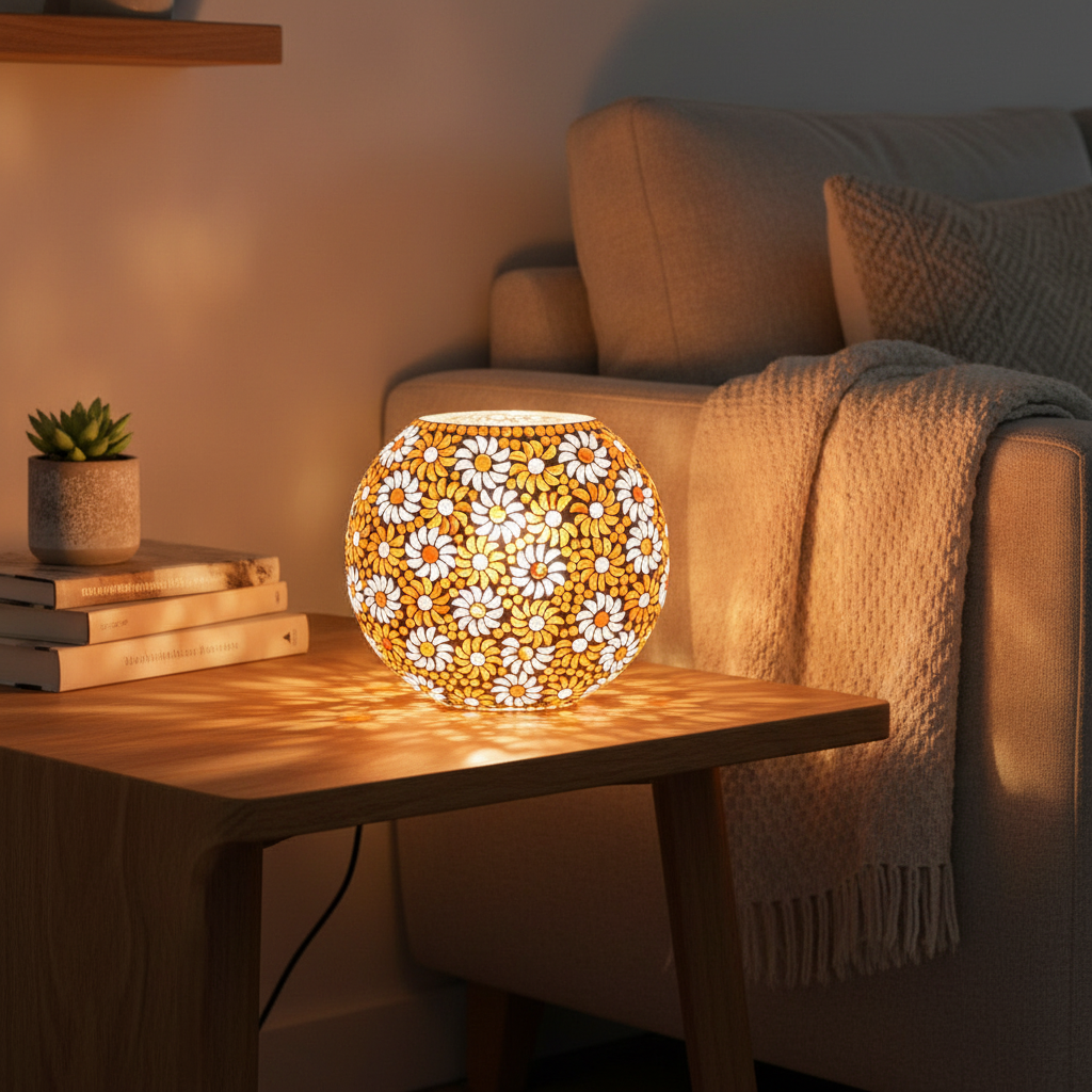 Lampada da tavolo in vetro mosaicata ORANGE BLOSSOM ovale