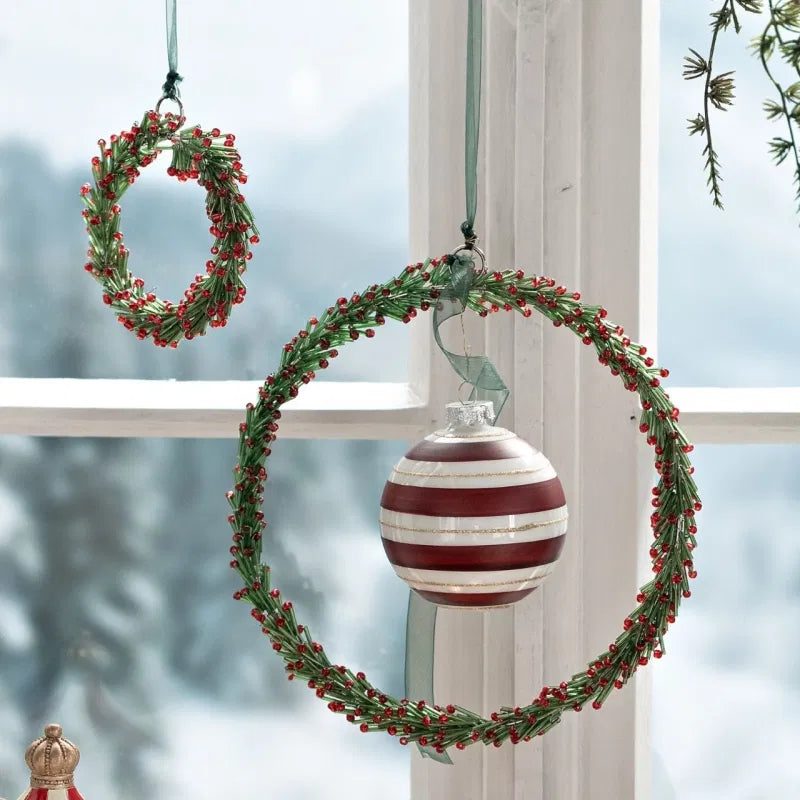 Addobbo 12 palline in vetro rosso/bianco 8cm