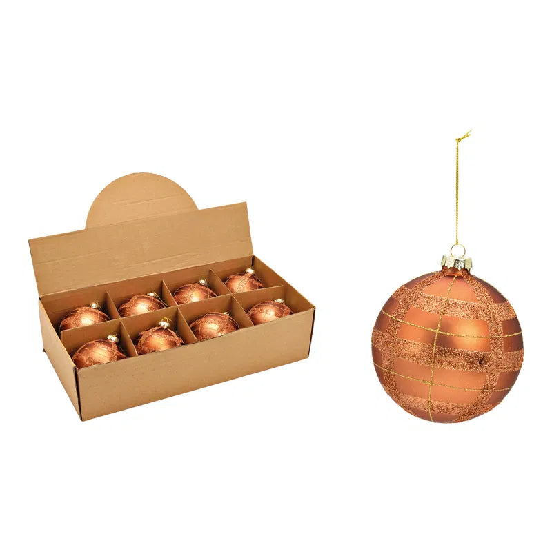 Addobbo 8 palline di natale in vetro color bronzo 10cm