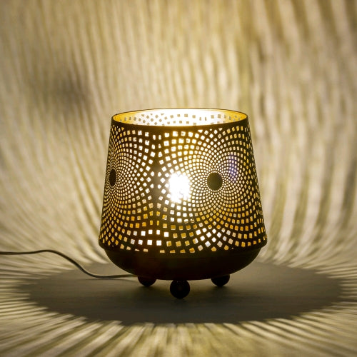 Lampada da Tavolo Artigianale Intarsiata Nera 21x21x22.5cm