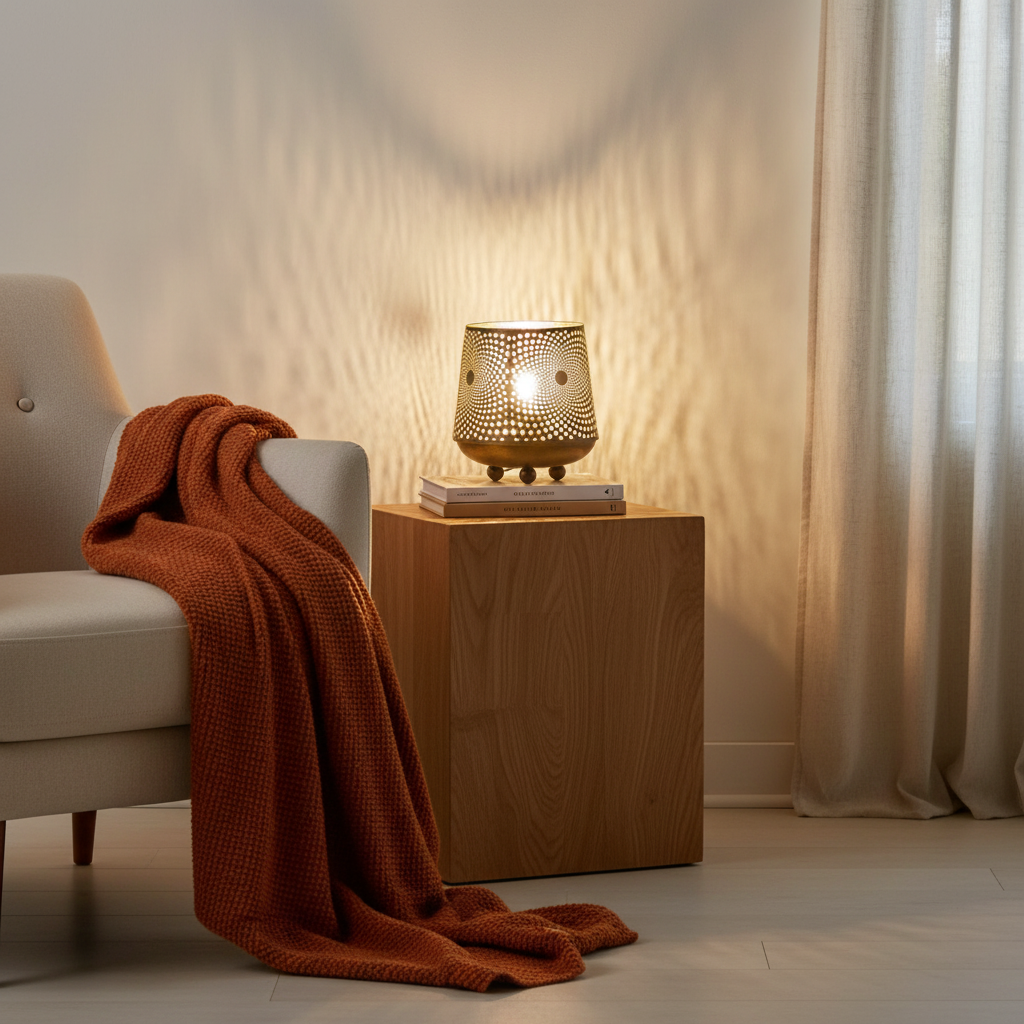 Lampada da Tavolo Artigianale Intarsiata Nera 21x21x22.5cm