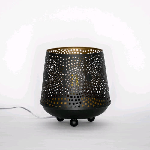 Lampada da Tavolo Artigianale Intarsiata Nera 21x21x22.5cm