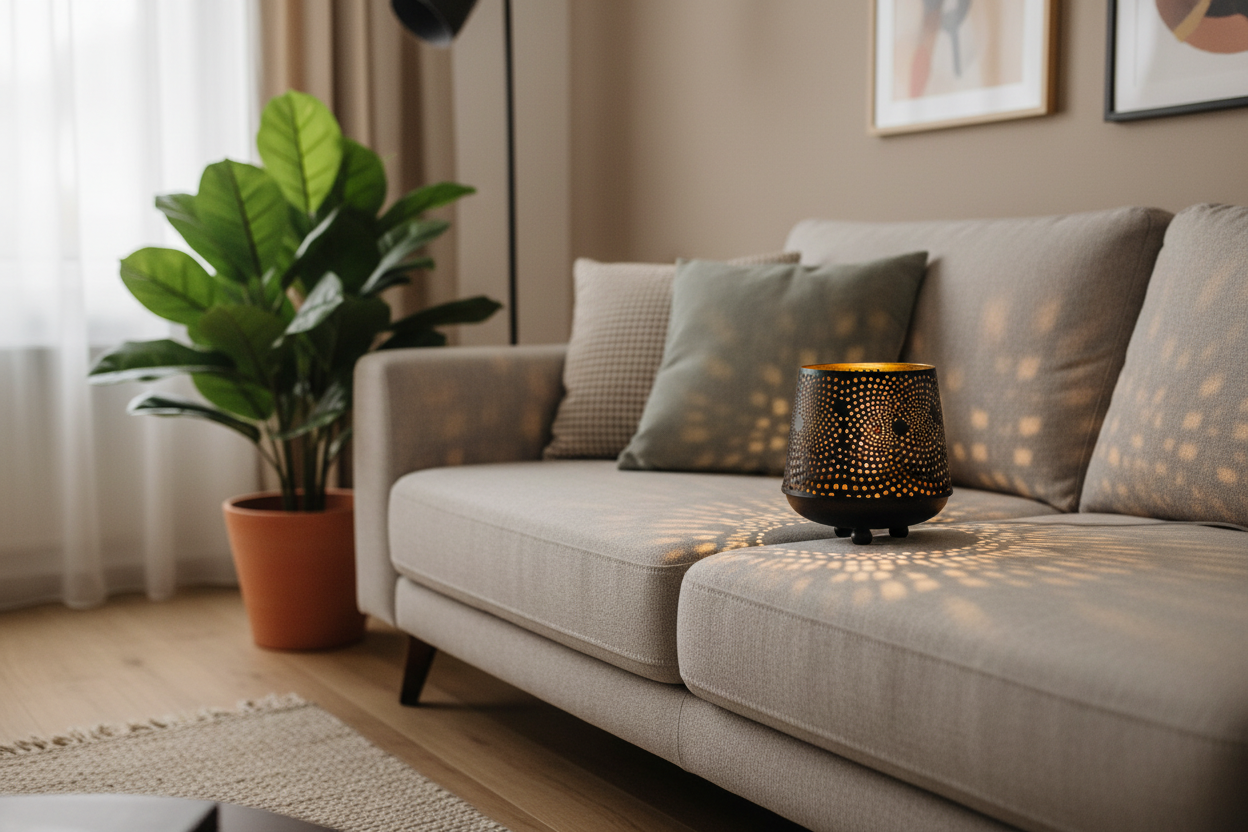 Lampada da Tavolo Artigianale Intarsiata Nera 21x21x22.5cm