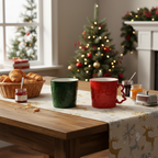 Set 2 tazze in ceramica rosso/verde con motivi natalizi a rilievo