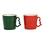 Set 2 tazze in ceramica rosso/verde con motivi natalizi a rilievo
