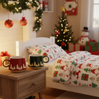 Set 2 tazze in ceramica rosso/verde a tema pini