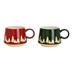Set 2 tazze in ceramica rosso/verde a tema pini
