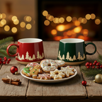 Set 2 tazze in ceramica rosso/verde a tema pini