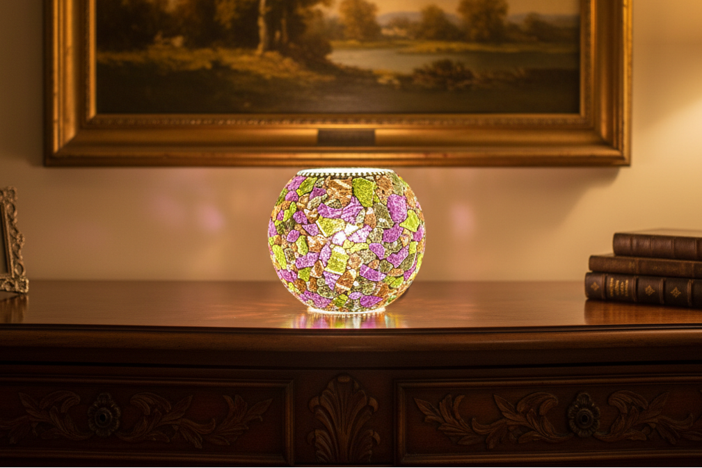 Lampada da tavolo in vetro dipinta TROPICAL BLOOM ovale